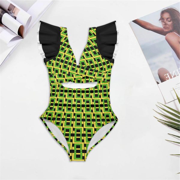Women's Twist Front Ruffle Sleeve Swimsuit (Model S55) (D7324720)