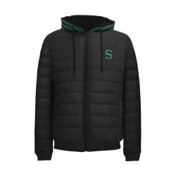 Green Matrix-Style Black Men's Padded Hooded Jacket