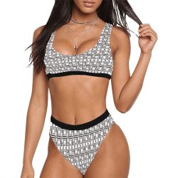 White & Black Sport Top & High-Waisted Bikini Swimsuit