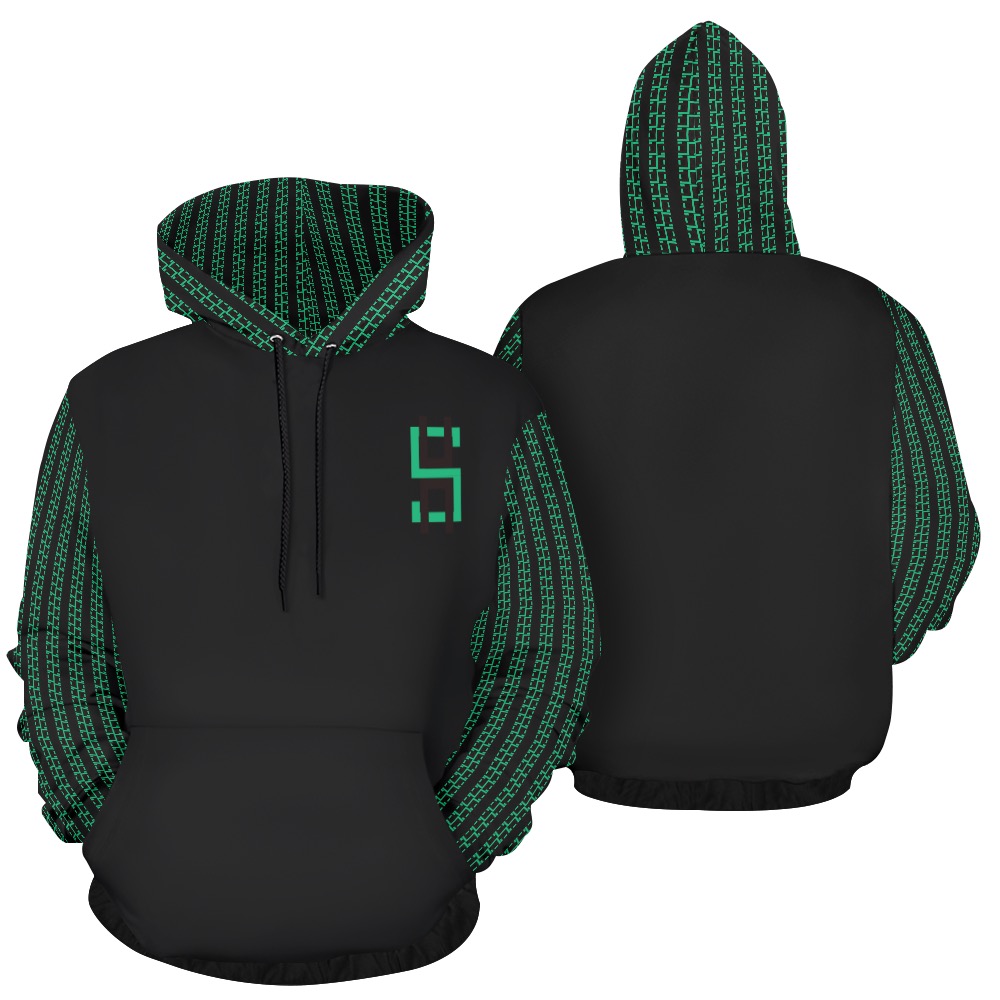 Green Matrix-Style Black Hoodie