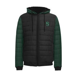 Green Matrix-Style Black Padded Hooded Jacket