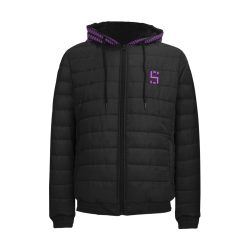 Purple Matrix-Style Black Padded Hooded Jacket - Logo