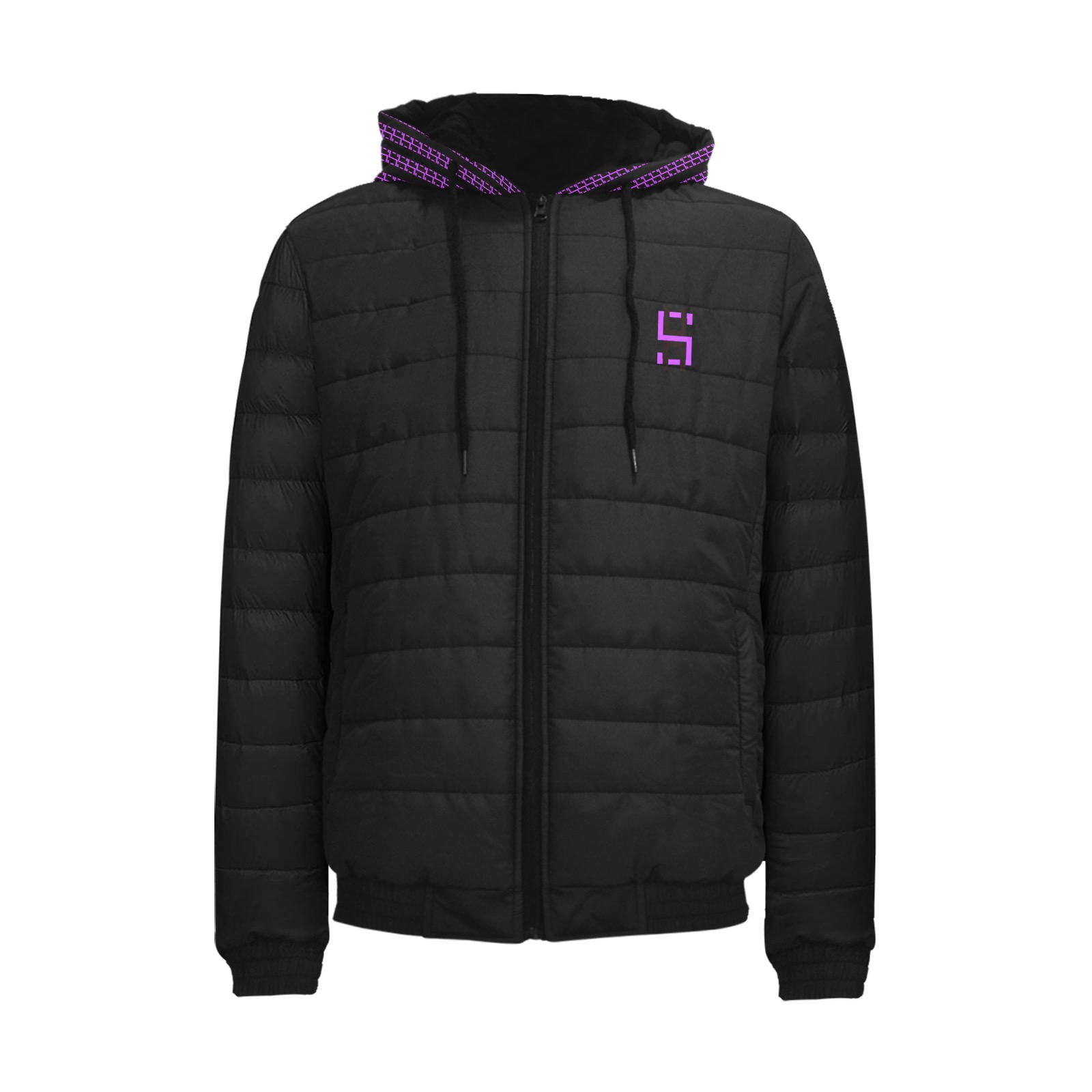 Purple Matrix-Style Black Padded Hooded Jacket - Logo