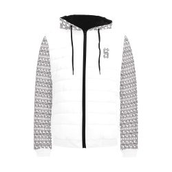 White & Black Padded Hooded Jacket - Logo